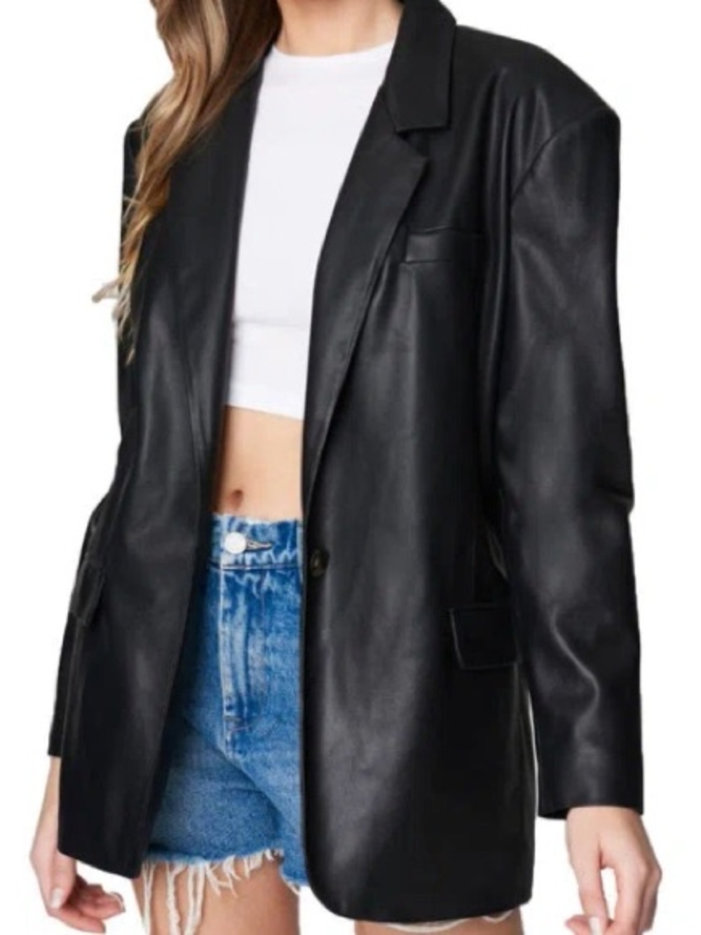 BlankNYC Black Faux Leather Blazer Jacket
